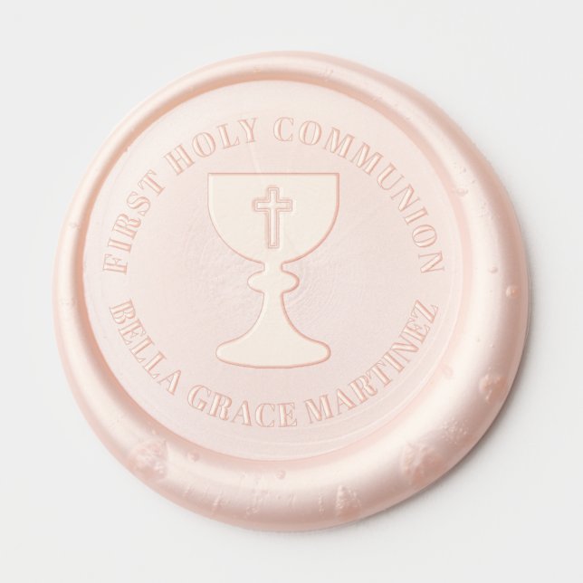 Custom First Holy Communion Chalice Pink Wax Seal Sticker (Front)