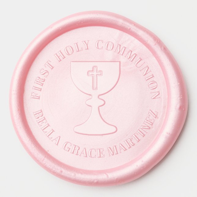 Custom First Holy Communion Chalice Pink Wax Seal Sticker (Front)