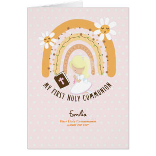 Custom First Holy Communion Cute Blonde Hair Girl Cards