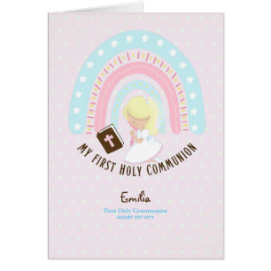 Custom First Holy Communion Cute Blonde Hair Girl Cards