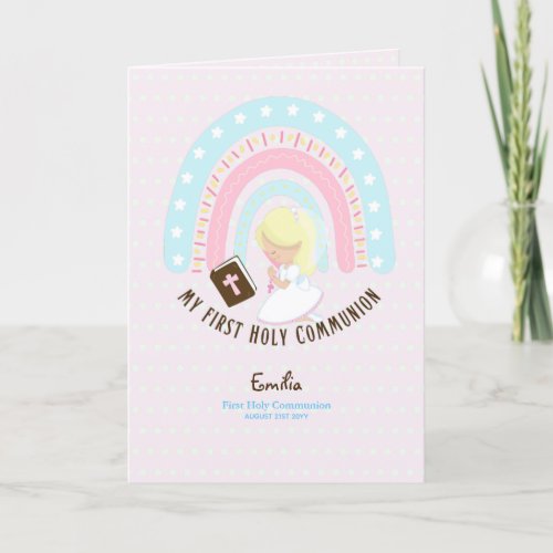 Custom First Holy Communion Cute Blonde Hair Girl  Thank You Card