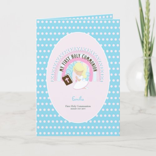 Custom First Holy Communion Cute Blonde Hair Girl Thank You Card