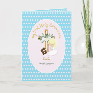 Custom First Holy Communion Cute Blonde Hair Girl Thank You Card