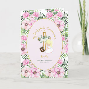 Custom First Holy Communion Cute Blonde Hair Girl Thank You Card
