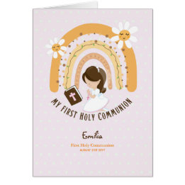 Custom First Holy Communion Cute Brown Hair Girl Cards