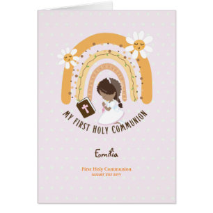 Custom First Holy Communion Cute Brown Hair Girl Cards