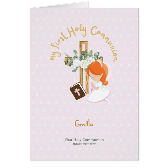 Custom First Holy Communion Cute Red Hair Girl  (Front)
