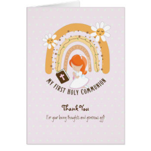 Custom First Holy Communion Cute Red Hair Girl Cards