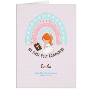 Custom First Holy Communion Cute Red Hair Girl Cards