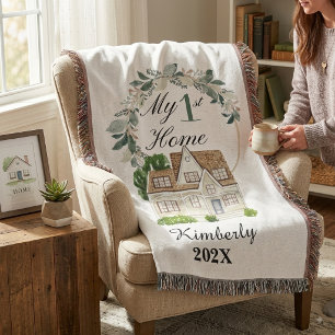 Custom First Home Watercolor House, housewarming  Throw Blanket