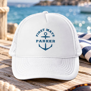 Custom First Mate Boat Nautical Anchor Navy Ship Trucker Hat