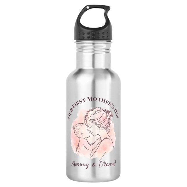 Custom First Mother’s Day Water Bottle for New Mom (Front)