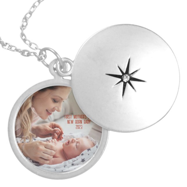 Custom First Mothers Day 2023 New Born Baby Photo  Locket Necklace (Front)