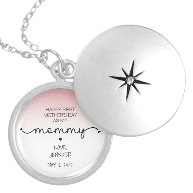 Custom First Mother's Day New Mom Keepsake Gifts Locket Necklace (Front)