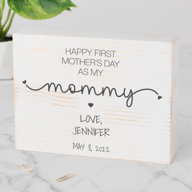 Custom First Mother's Day New Mommy Keepsake Gifts Wooden Box Sign (In Situ Horizontal)