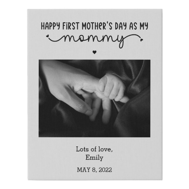 Custom First Mother's Day Photo Cute Minimalist Faux Canvas Print (Front)