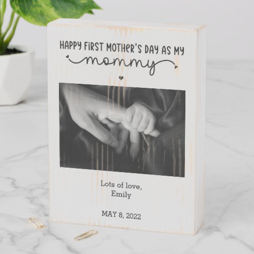 Custom First Mothers Day Photo Minimalist  Wooden Box Sign