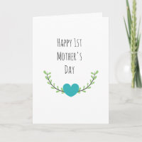 Custom First Mother's Day | Teal Floral Heart Card