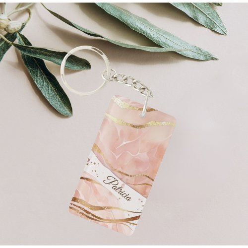 Custom First Name Trendy Marble Rose Gold Keychain