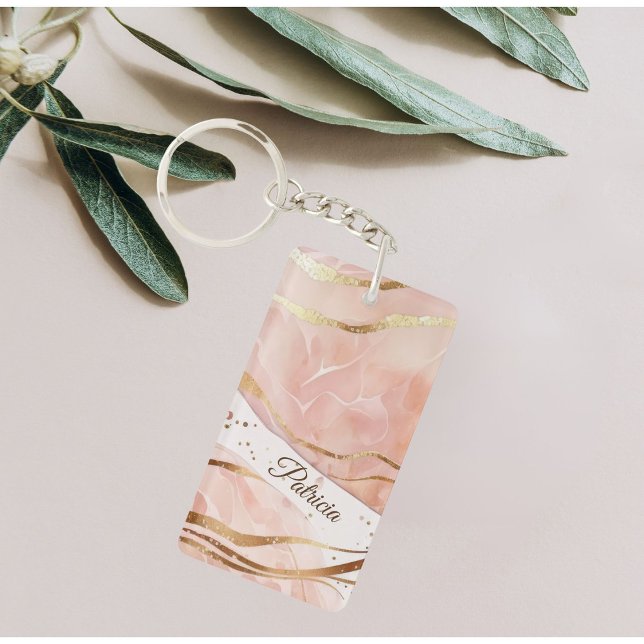 Custom First Name Trendy Marble Rose Gold Keychain (Creator Uploaded)