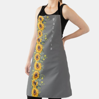 Custom First Name Trendy Womens Sunflowers Yellow Apron