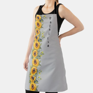 Custom First Name Womens Sunflowers Yellow Apron