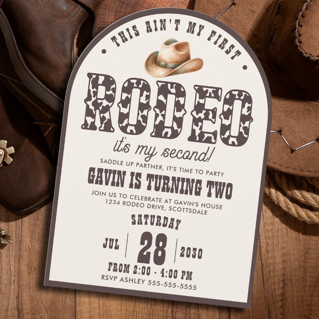 Custom First Rodeo Arched Boys 2nd Birthday Party Invitation (Creator Uploaded)