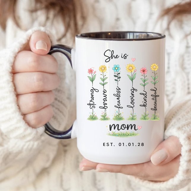 Custom First Time Mom Flower Affirmation Mug Gift (floral motherhood mug gift, first baby mom mug gift, baby arrival mom mug, inspirational mom mug,)