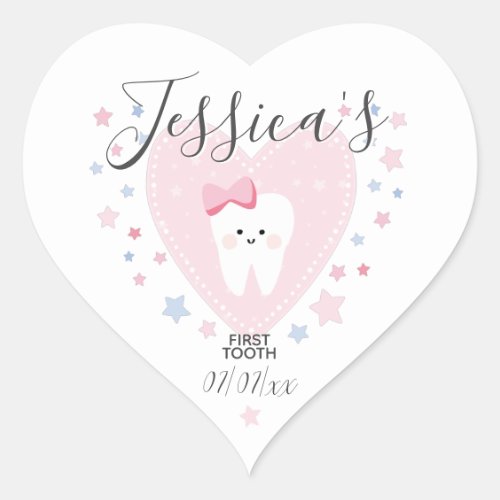 Custom First Tooth Baby Girl Heart Sticker