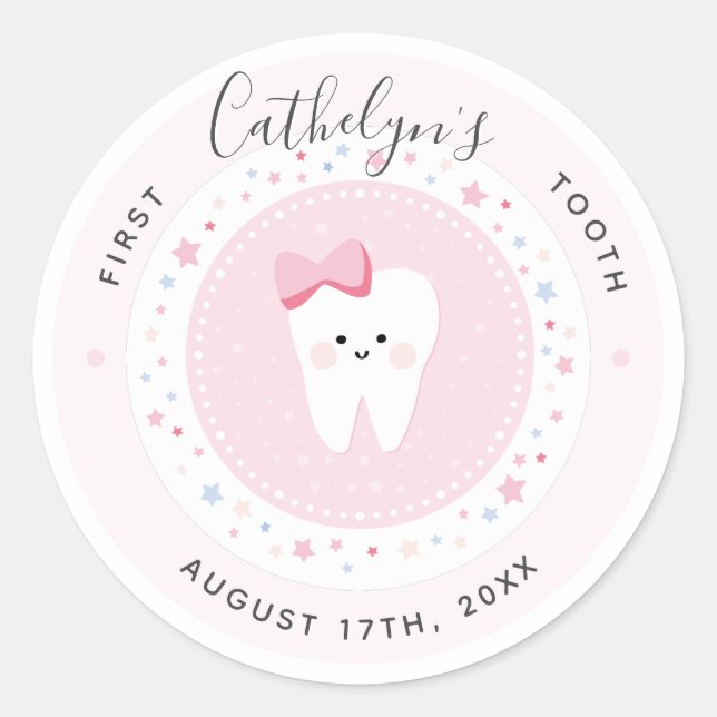 Custom First Tooth Baby Girl Milestone Sticker (Front)