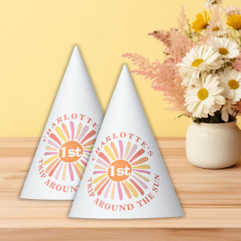 Custom First Trip Around Sun 1st Birthday Party Hat by HappyPeoplePrints at Zazzle