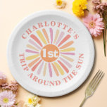 Custom First Trip Around  Sun 1st Birthday Party Paper Plates<br><div class="desc">Personalized 1st Birthday Colorful Sunshine 1st Birthday party plates. Personalize this design very easily with your own details. Check out the full collection for matching party decor and invitations for the first birthday of your lovely baby. Happy  customizing!</div>