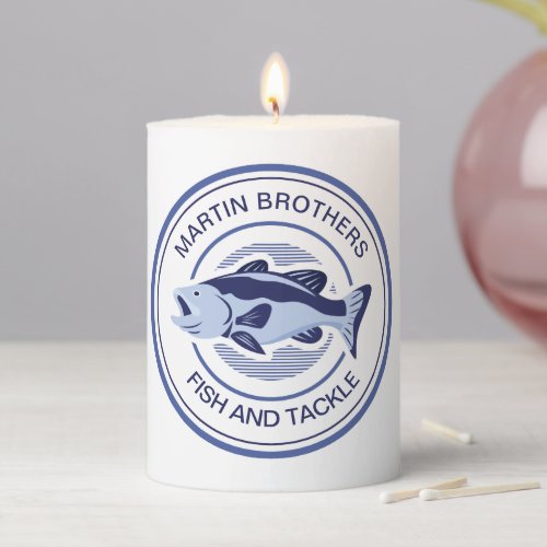 Custom Fish and Tackle Shop Blue Fisherman Pillar Candle
