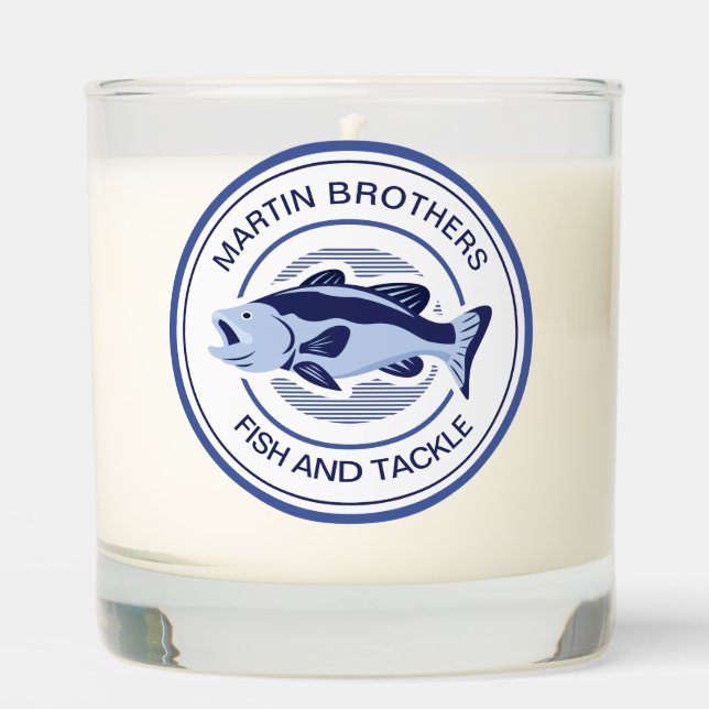 Custom Fish and Tackle Shop Blue Fisherman Scented Candle (Front)