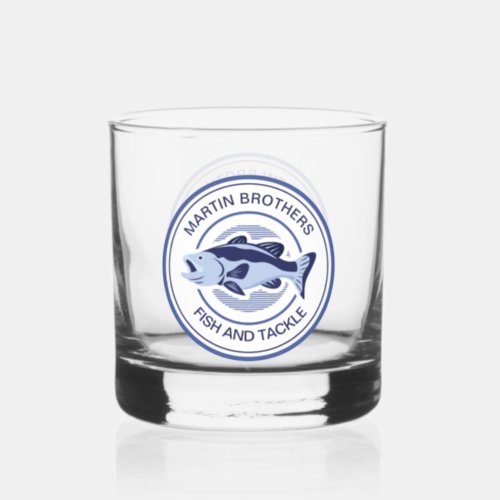 Custom Fish and Tackle Shop Blue Fisherman Whiskey Glass