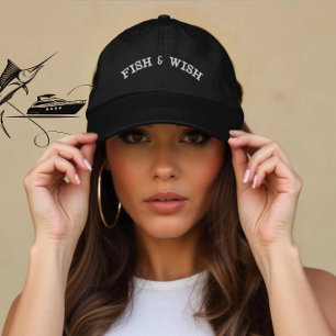 Custom Fish and Wish Design for Fishing Lovers Embroidered Baseball Cap