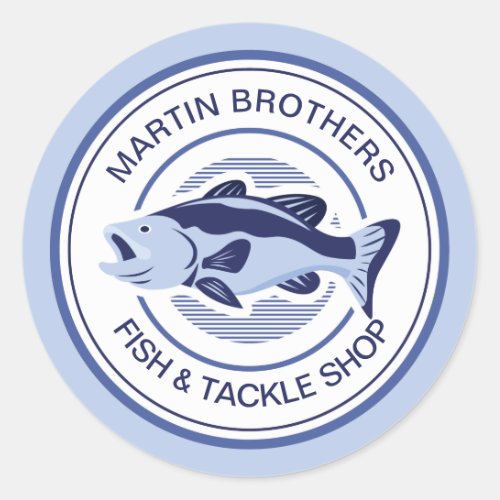 Custom Fish Tackle Shop Blue Bass Fisherman Classic Round Sticker