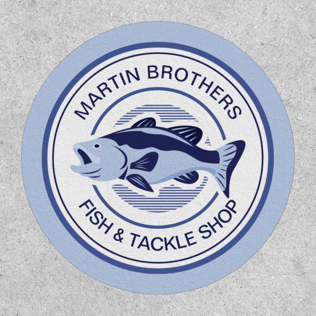 Custom Fish Tackle Shop Blue Bass Fisherman Patch (Front)