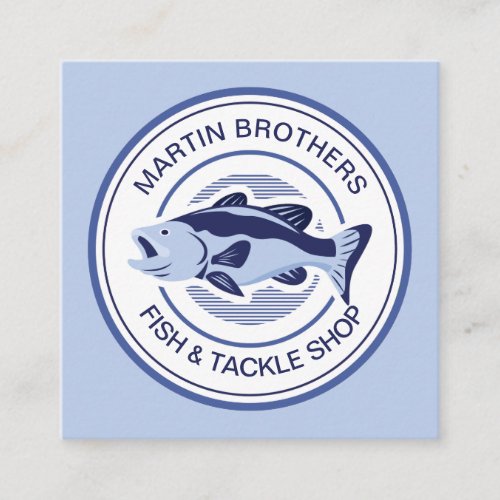 Custom Fish Tackle Shop Blue Bass Fisherman Store Square Business Card