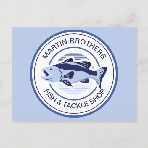 Custom Fish Tackle Shop Blue Bass Grand Opening Postcard