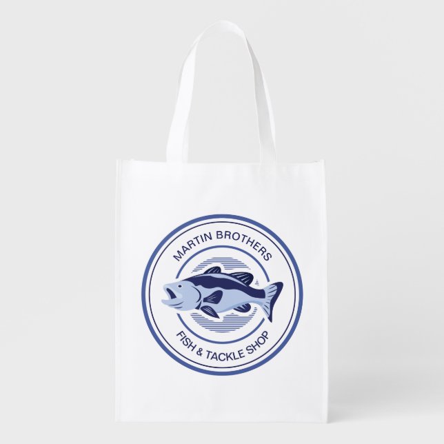 Custom Fisherman Blue Bass Fish Grocery Bag (Front)