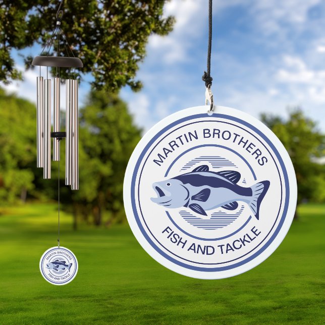 Custom Fisherman Cute Blue Bass Lake House Wind Chime (Outdoor)