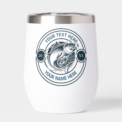 Custom Fishing Bass Logo Retro Monogram Thermal Wine Tumbler