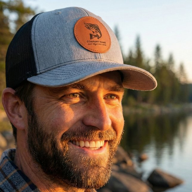 Custom Fishing Company Logo Personalized Text Leather Patch Hat (Custom Fishing Company Logo Personalized Text Leather Patch Hat)