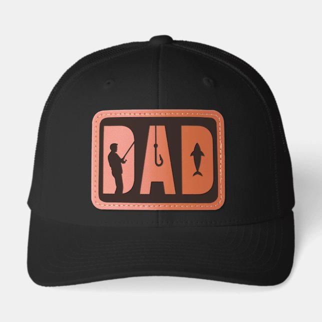 Custom Fishing Dad  Leather Patch Hat (Front)
