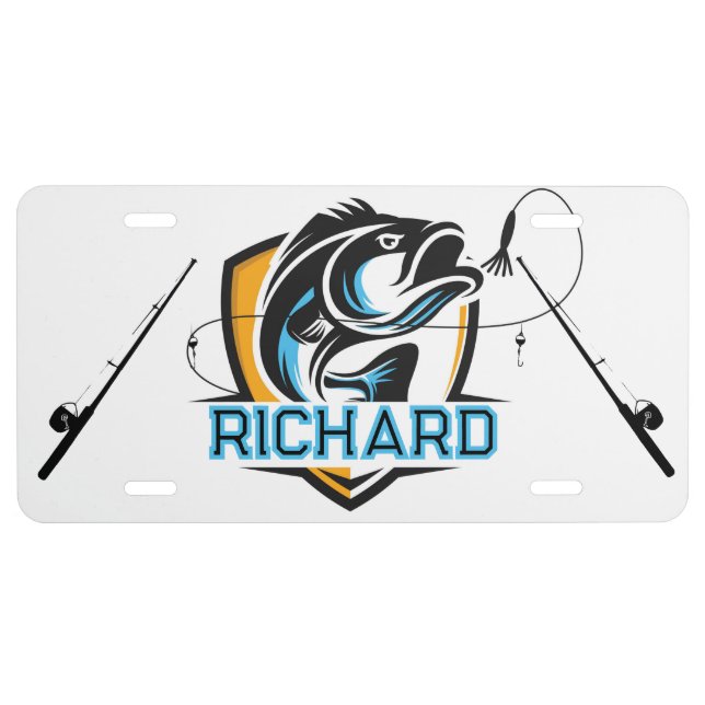 Custom Fishing Enthusiast with Personalized Name License Plate (Front)