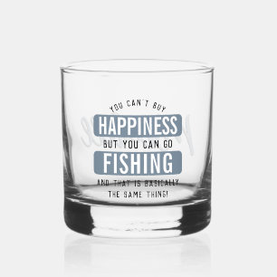 Custom Fishing is Happiness Funny Fishing Whiskey Glass