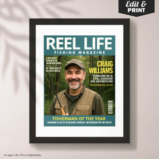 Custom Fishing Magazine Cover, Fisherman Portrait Poster