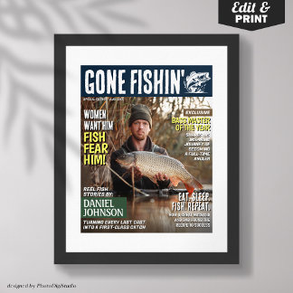 Custom Fishing Magazine Cover, Funny Fishing Gifts Poster