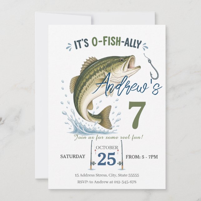 Custom Fishing O-FISH-AL Any Age Birthday  Invitation (Front)